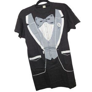 Vintage Black Faux Tuxedo Shirt, size XL